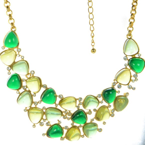 Kenneth Jay Lane KJL Gold-Tone Resin Cabochon & Crystal Bib Necklace - Picture 4 of 6